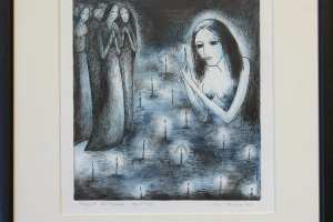 Silvi Liiva "Valgust süütamas" (ofort) 2014. 34,5 x 29 cm